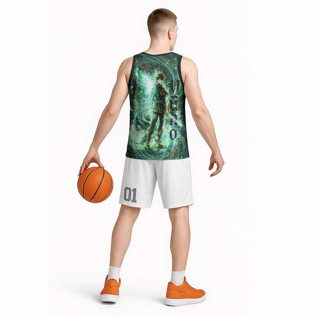 Yuno Black Clover Basketball Jersey Magical Fantasy Style with Emerald Wind Swirls