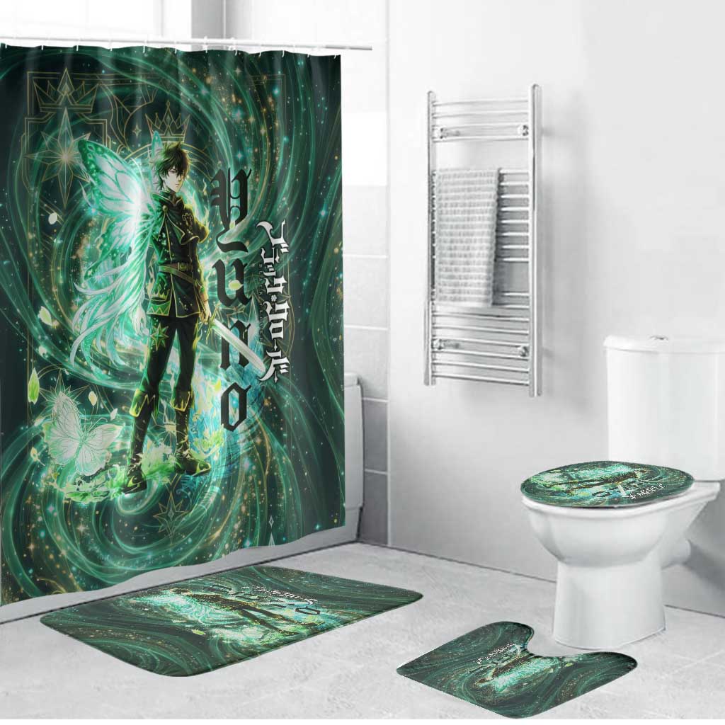 Yuno Black Clover Bathroom Set Magical Fantasy Style with Emerald Wind Swirls