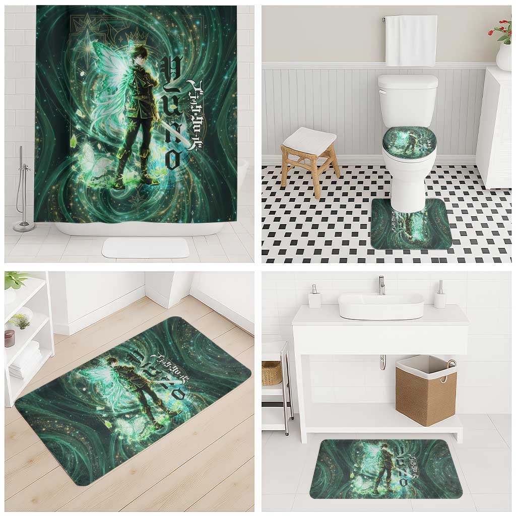 Yuno Black Clover Bathroom Set Magical Fantasy Style with Emerald Wind Swirls
