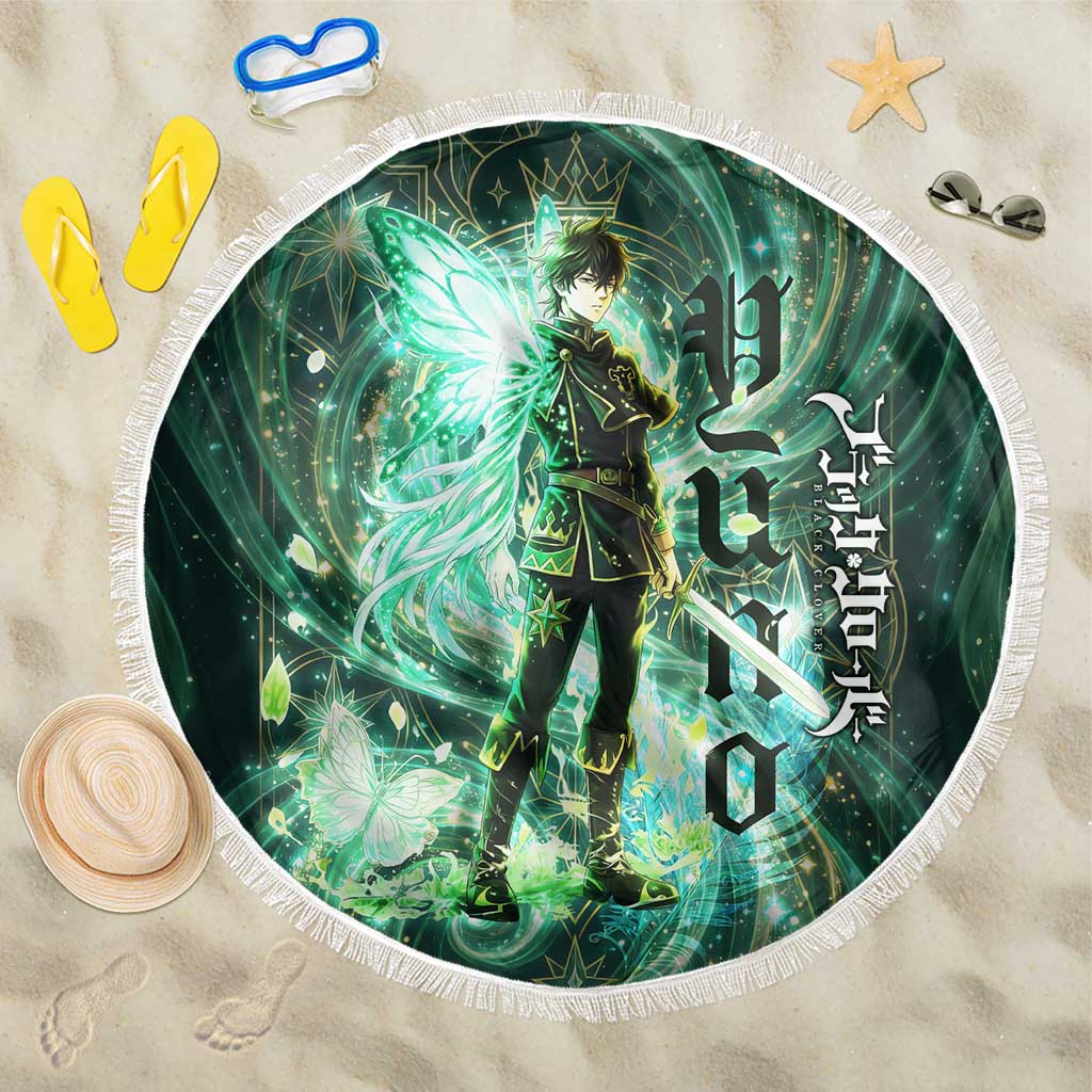 Yuno Black Clover Beach Blanket Magical Fantasy Style with Emerald Wind Swirls