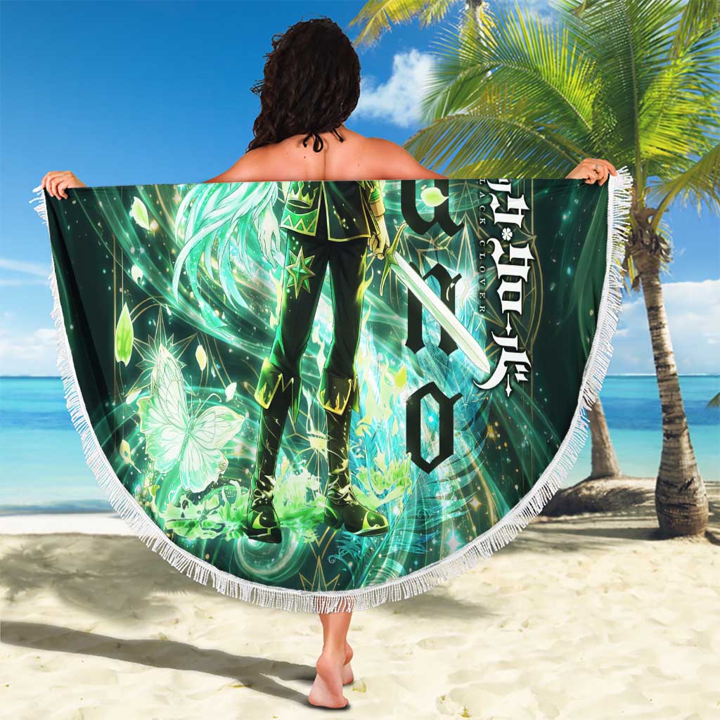 Yuno Black Clover Beach Blanket Magical Fantasy Style with Emerald Wind Swirls
