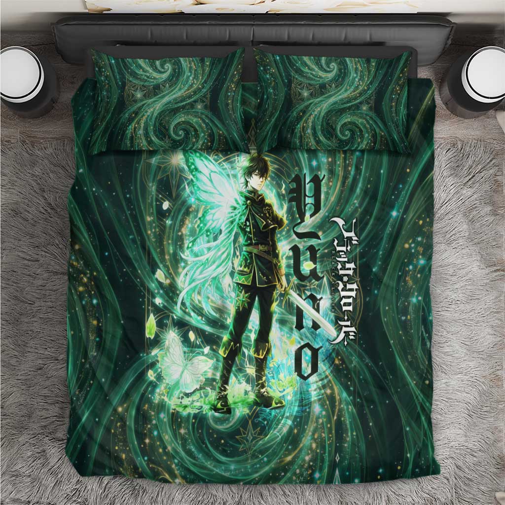 Yuno Black Clover Bedding Set Magical Fantasy Style with Emerald Wind Swirls