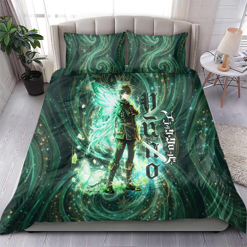 Yuno Black Clover Bedding Set Magical Fantasy Style with Emerald Wind Swirls