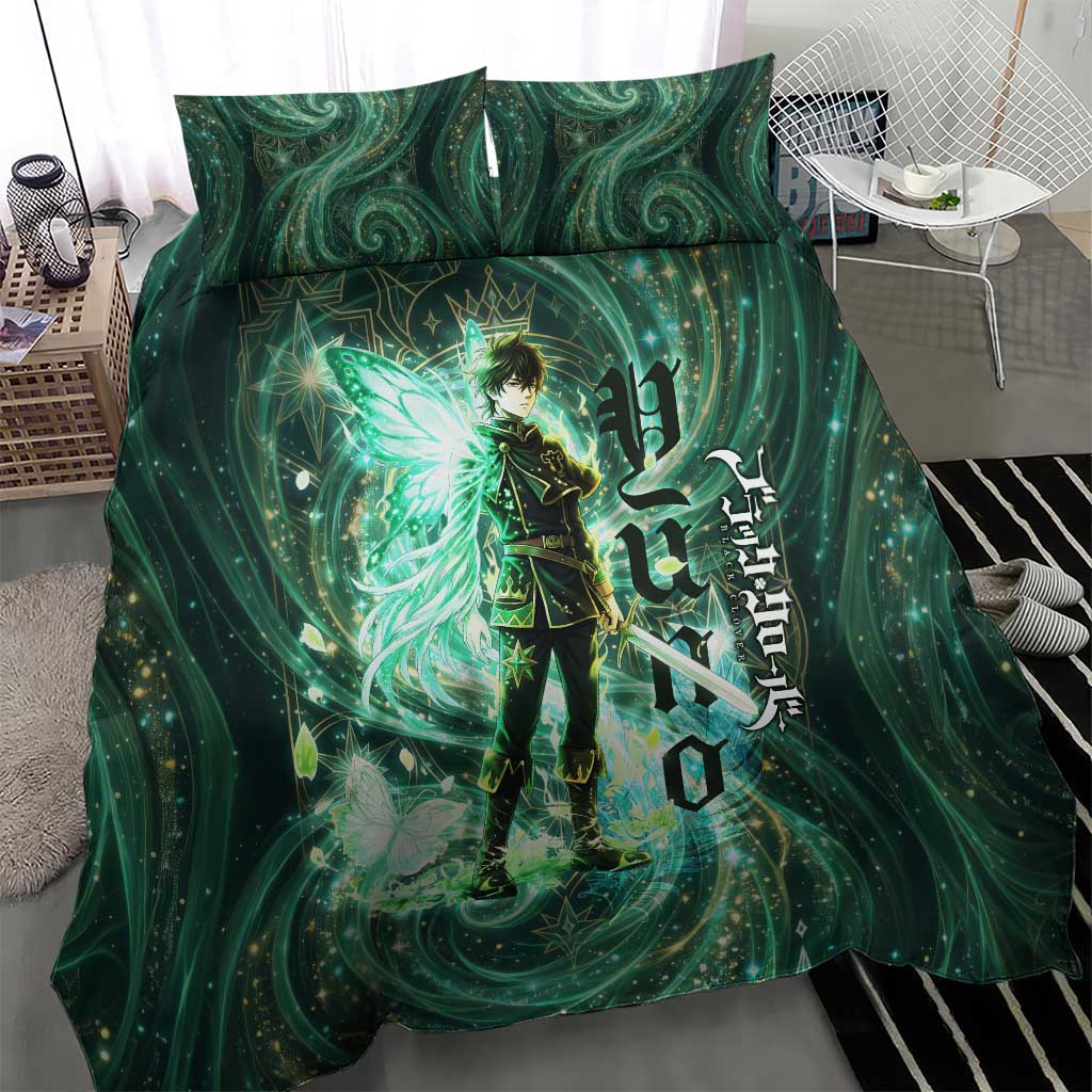 Yuno Black Clover Bedding Set Magical Fantasy Style with Emerald Wind Swirls