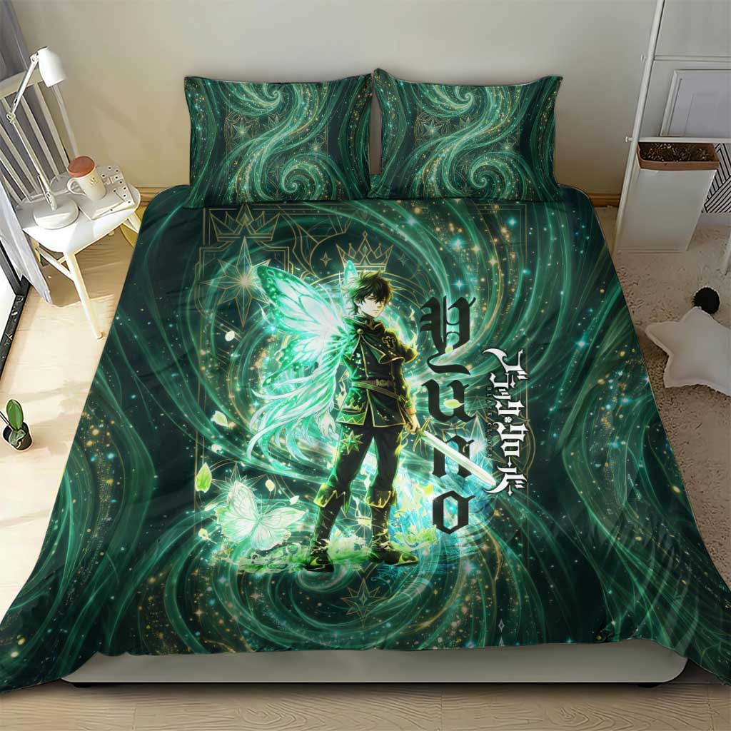 Yuno Black Clover Bedding Set Magical Fantasy Style with Emerald Wind Swirls