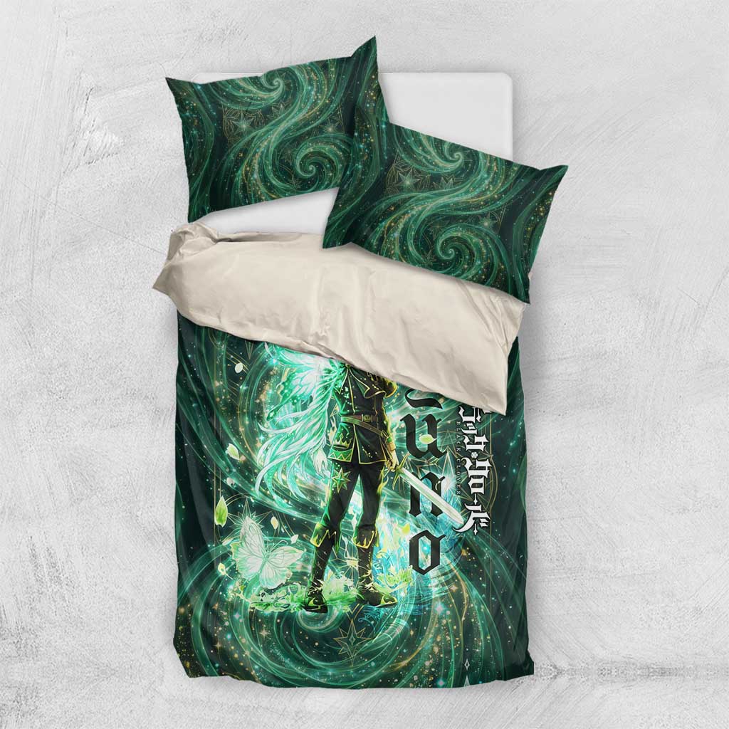 Yuno Black Clover Bedding Set Magical Fantasy Style with Emerald Wind Swirls