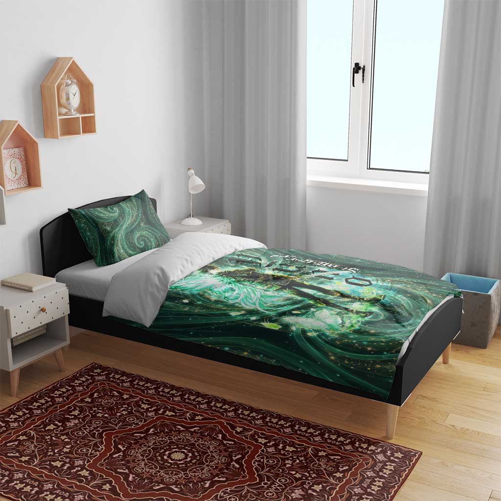 Yuno Black Clover Bedding Set Magical Fantasy Style with Emerald Wind Swirls