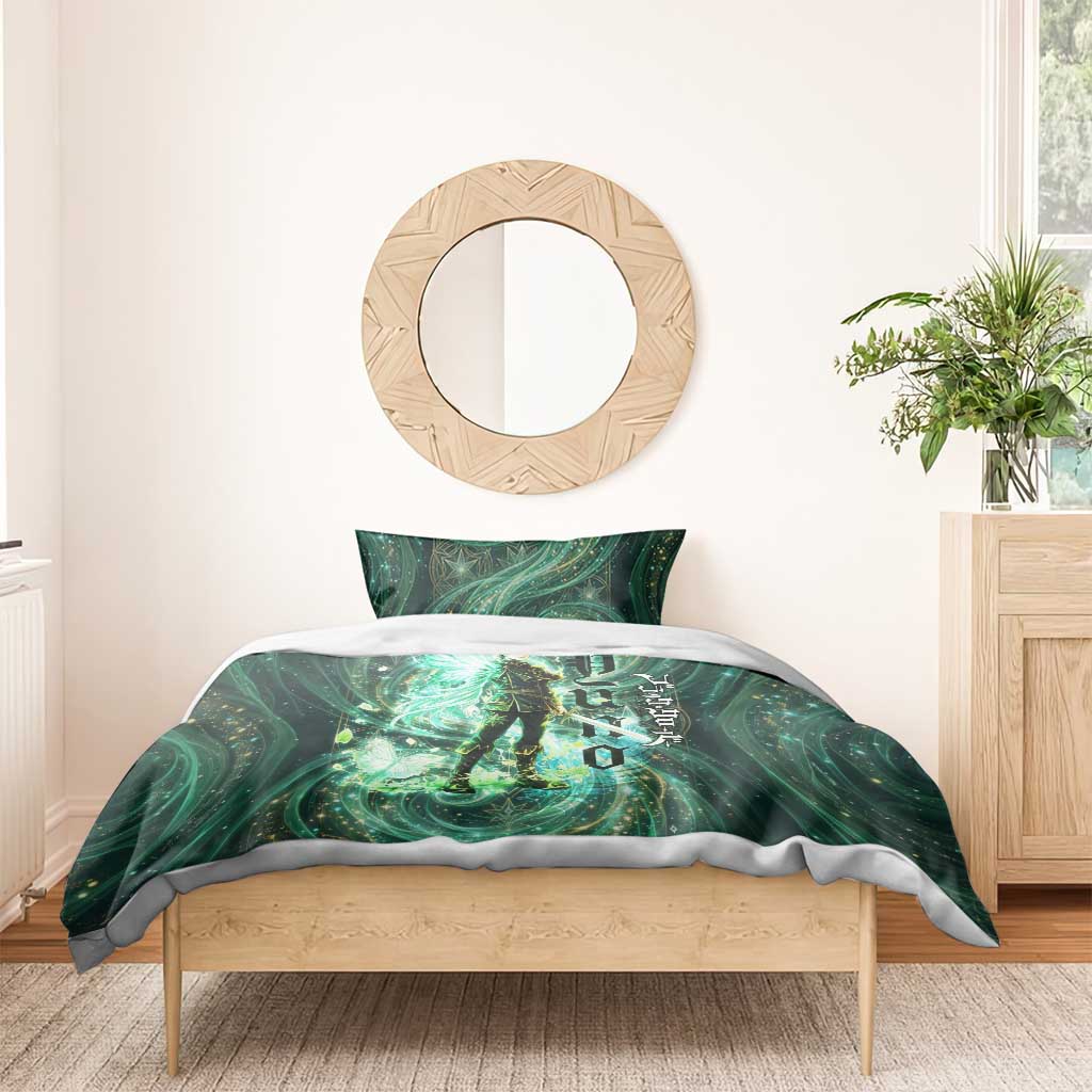Yuno Black Clover Bedding Set Magical Fantasy Style with Emerald Wind Swirls