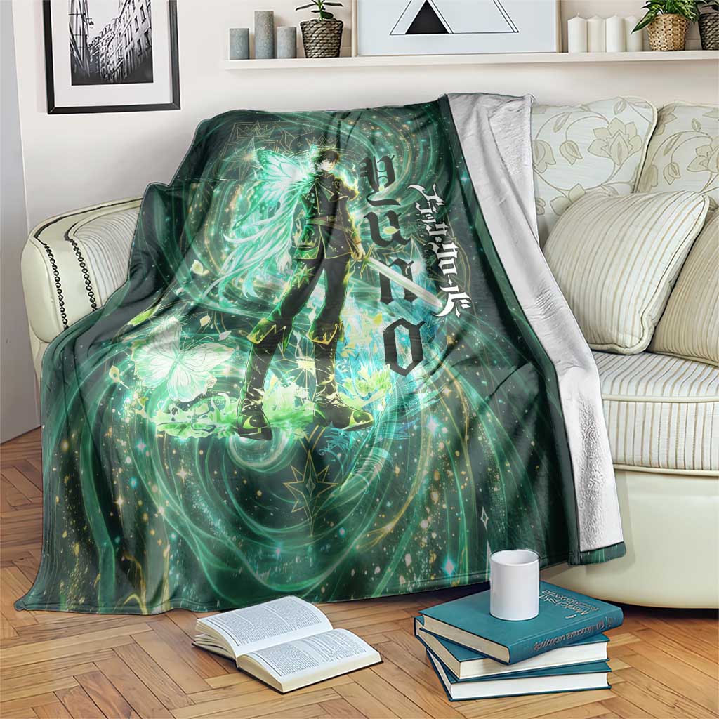 Yuno Black Clover Blanket Magical Fantasy Style with Emerald Wind Swirls