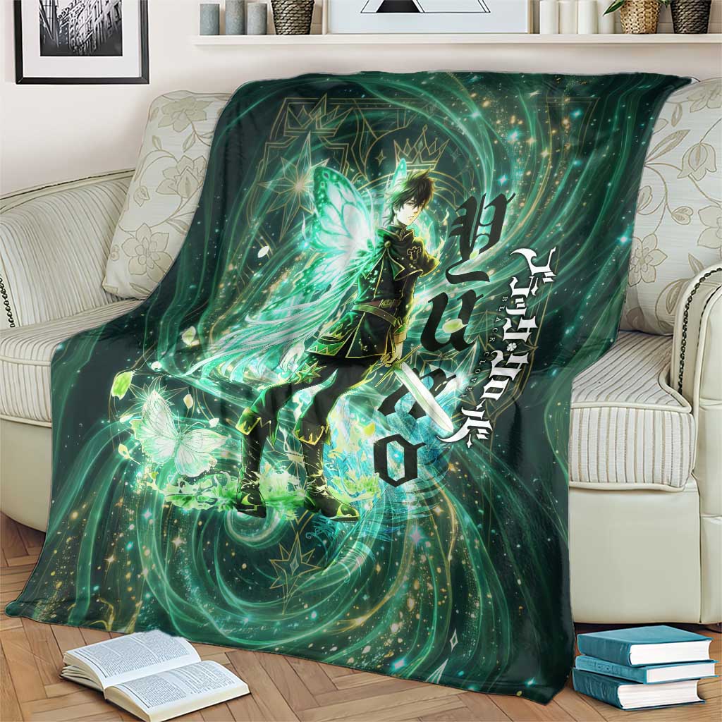 Yuno Black Clover Blanket Magical Fantasy Style with Emerald Wind Swirls