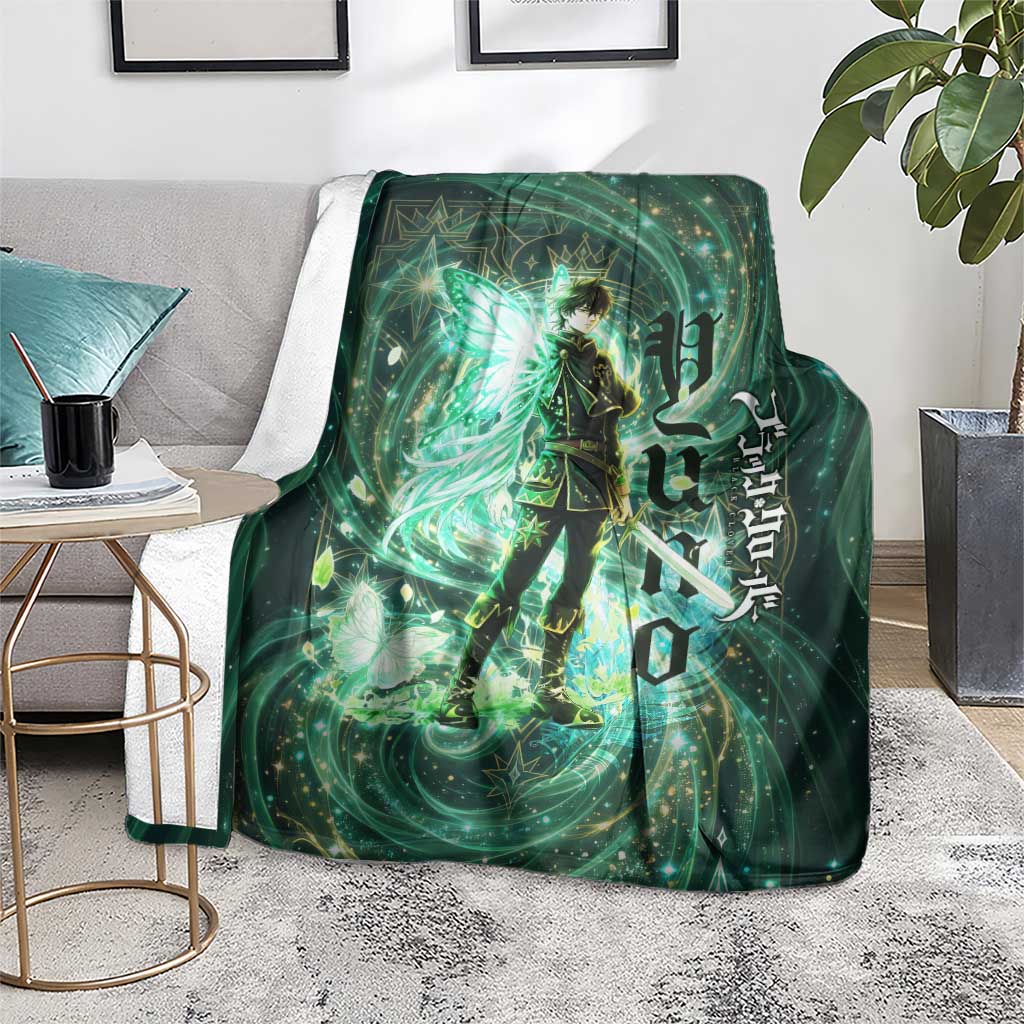Yuno Black Clover Blanket Magical Fantasy Style with Emerald Wind Swirls