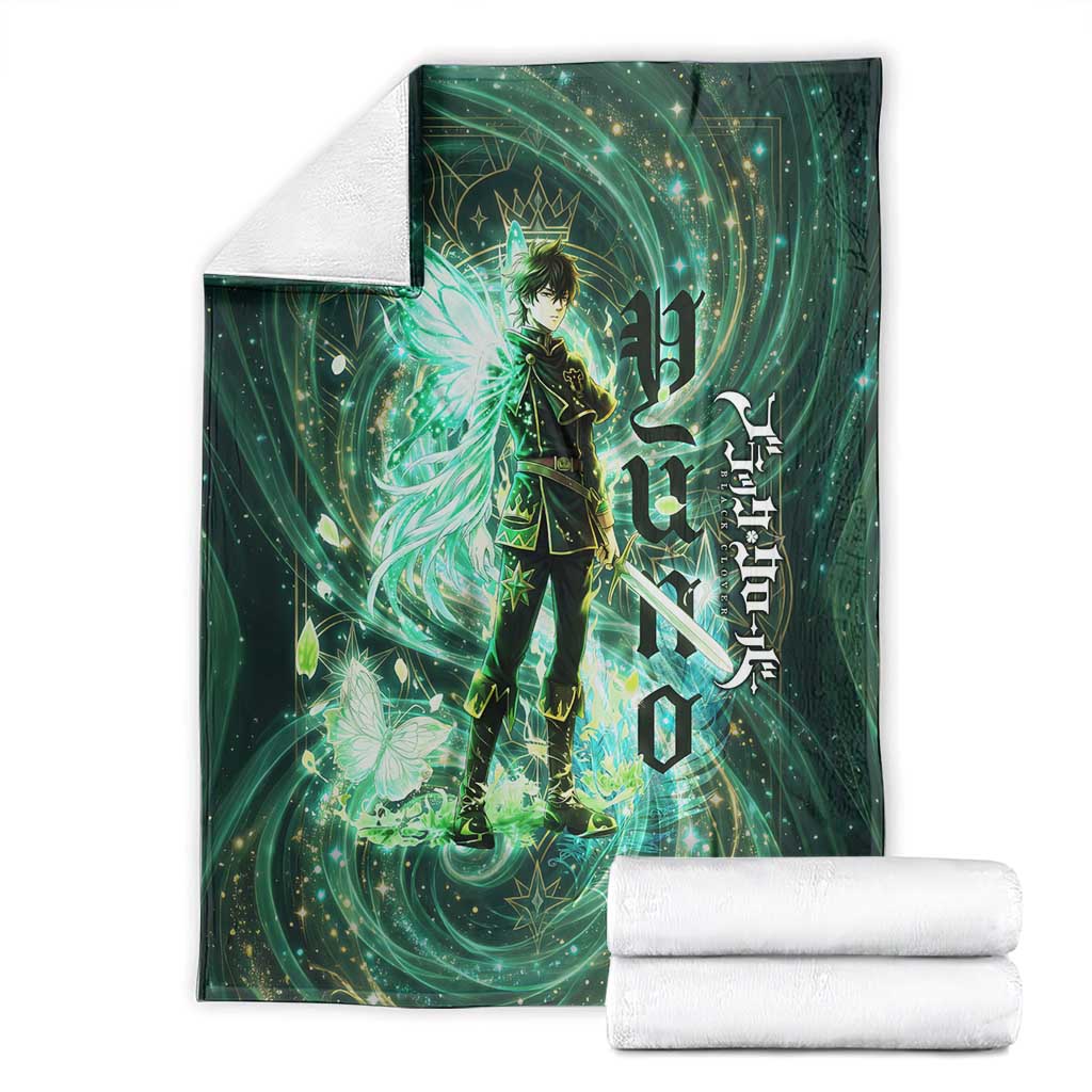 Yuno Black Clover Blanket Magical Fantasy Style with Emerald Wind Swirls