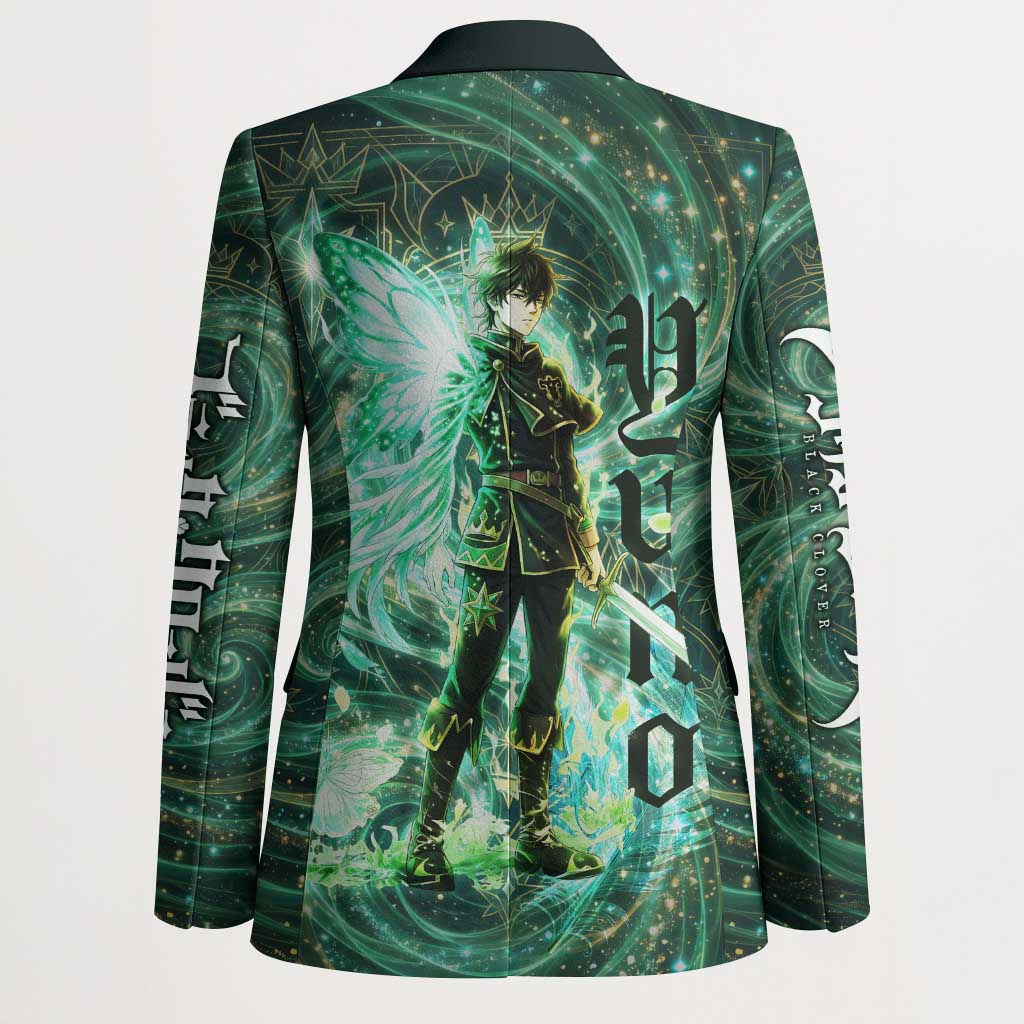 Yuno Black Clover Blazer Magical Fantasy Style with Emerald Wind Swirls