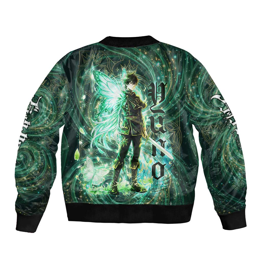 Yuno Black Clover Bomber Jacket Magical Fantasy Style with Emerald Wind Swirls