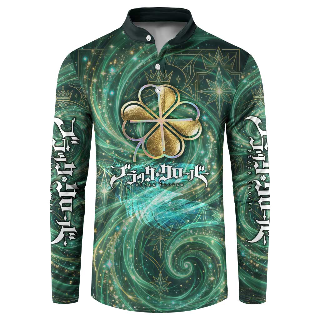 Yuno Black Clover Button Sweatshirt Magical Fantasy Style with Emerald Wind Swirls