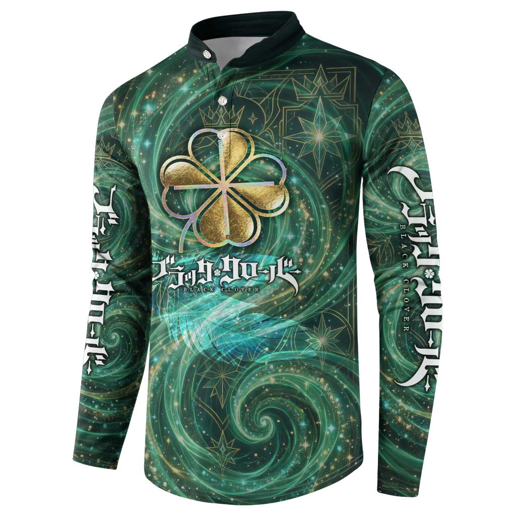 Yuno Black Clover Button Sweatshirt Magical Fantasy Style with Emerald Wind Swirls