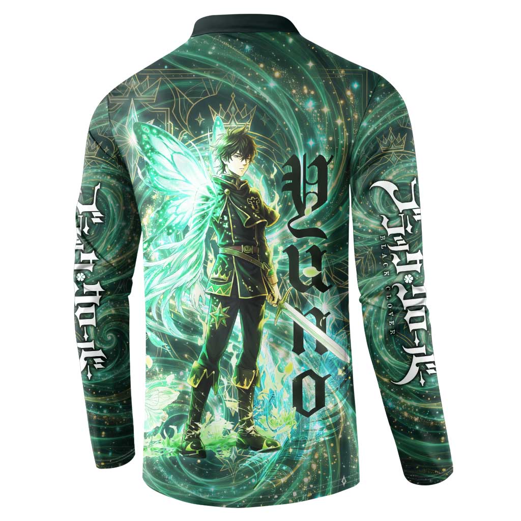 Yuno Black Clover Button Sweatshirt Magical Fantasy Style with Emerald Wind Swirls