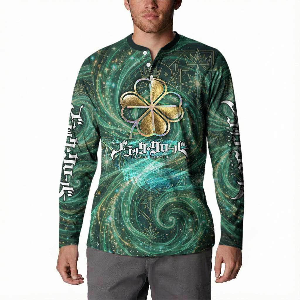 Yuno Black Clover Button Sweatshirt Magical Fantasy Style with Emerald Wind Swirls