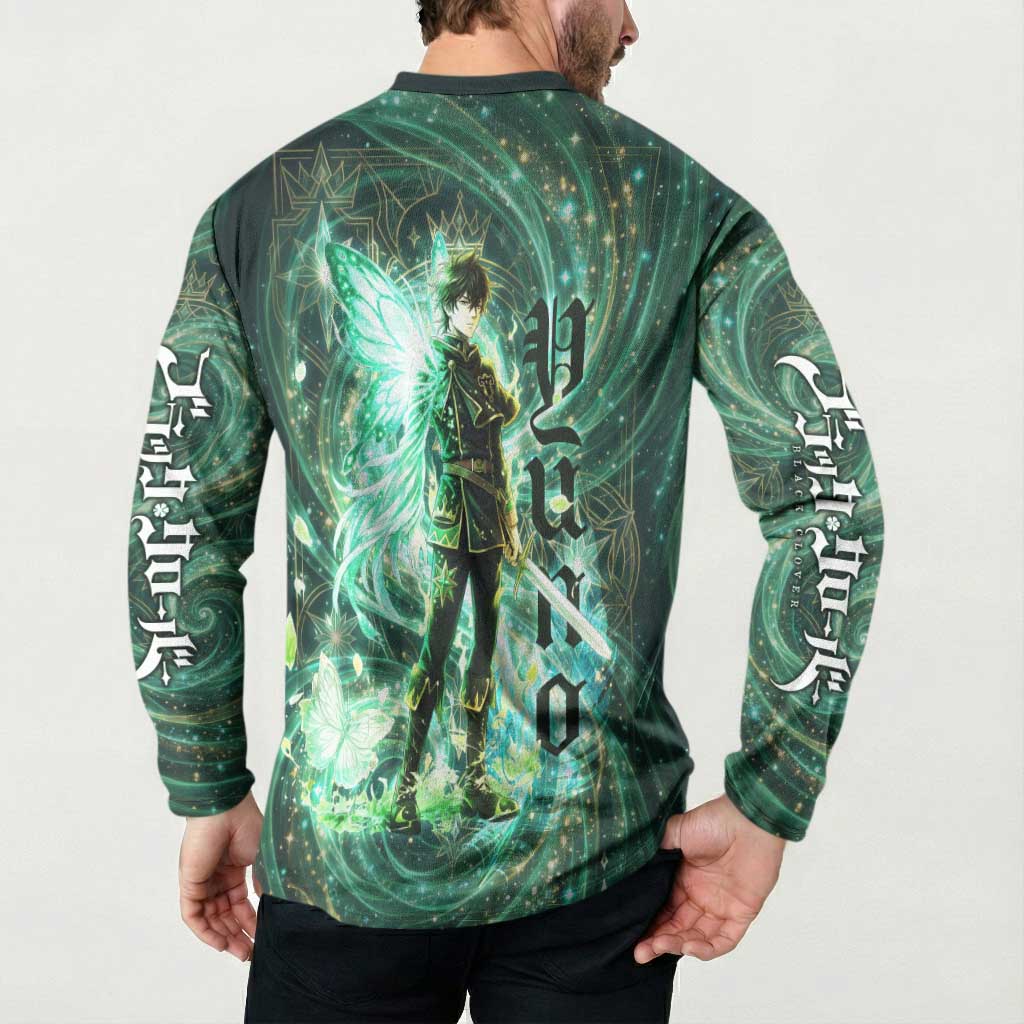 Yuno Black Clover Button Sweatshirt Magical Fantasy Style with Emerald Wind Swirls