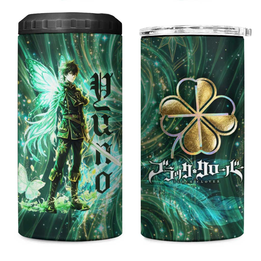 Yuno Black Clover 4 in 1 Can Cooler Tumbler Magical Fantasy Style with Emerald Wind Swirls