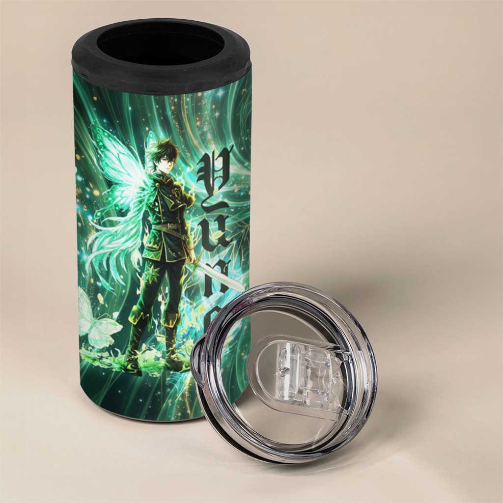Yuno Black Clover 4 in 1 Can Cooler Tumbler Magical Fantasy Style with Emerald Wind Swirls