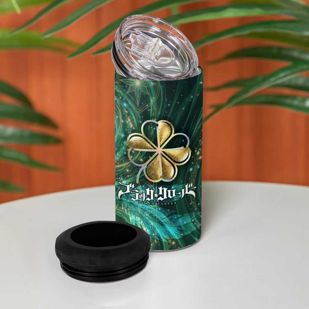 Yuno Black Clover 4 in 1 Can Cooler Tumbler Magical Fantasy Style with Emerald Wind Swirls