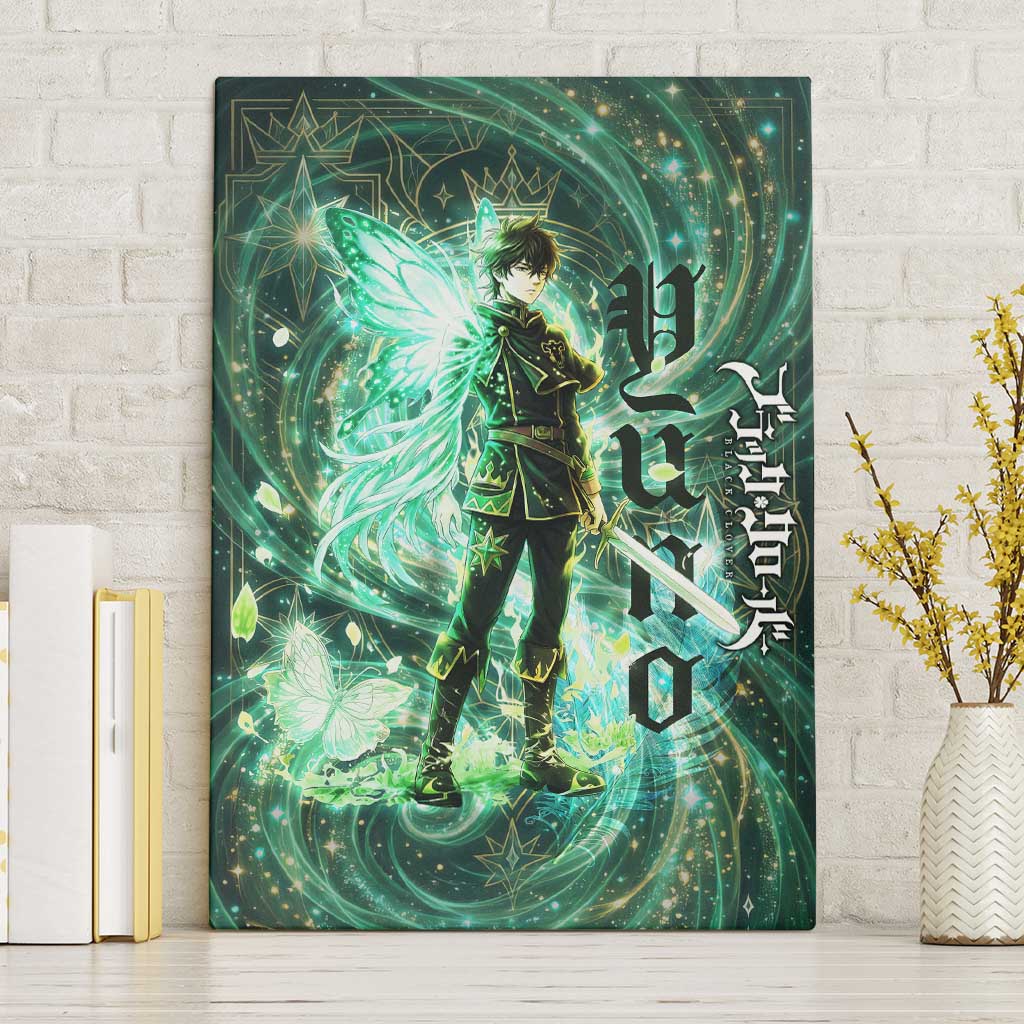 Yuno Black Clover Canvas Wall Art Magical Fantasy Style with Emerald Wind Swirls