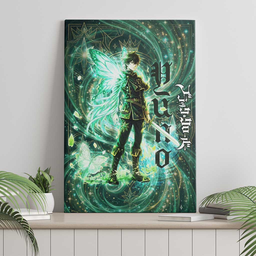Yuno Black Clover Canvas Wall Art Magical Fantasy Style with Emerald Wind Swirls