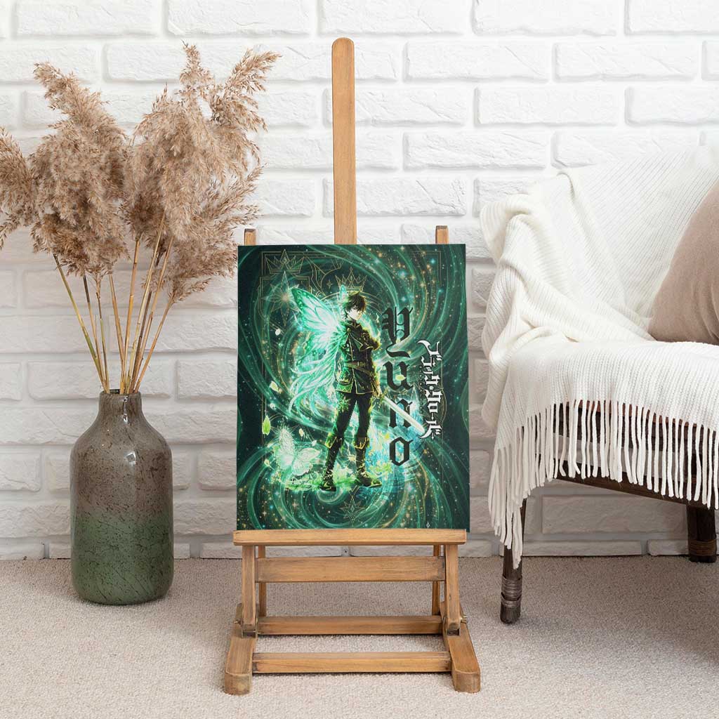 Yuno Black Clover Canvas Wall Art Magical Fantasy Style with Emerald Wind Swirls