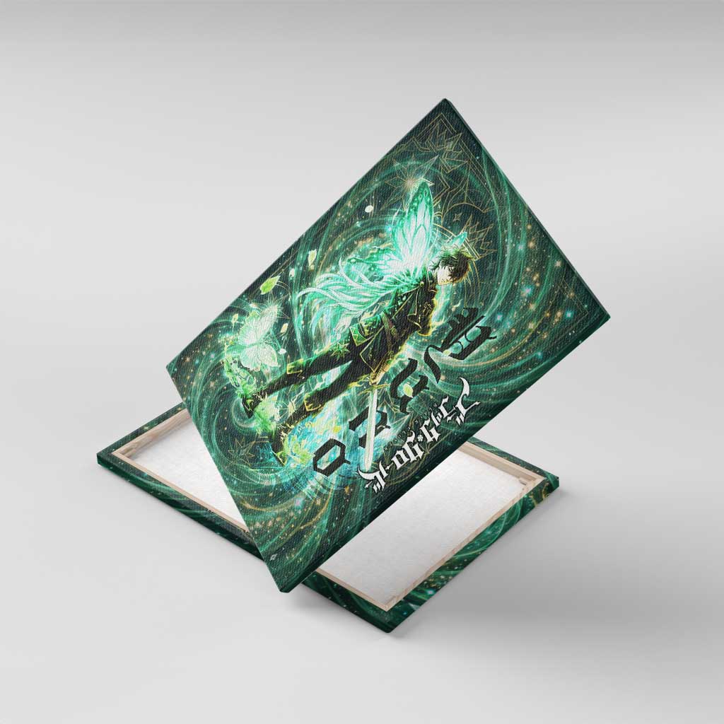 Yuno Black Clover Canvas Wall Art Magical Fantasy Style with Emerald Wind Swirls