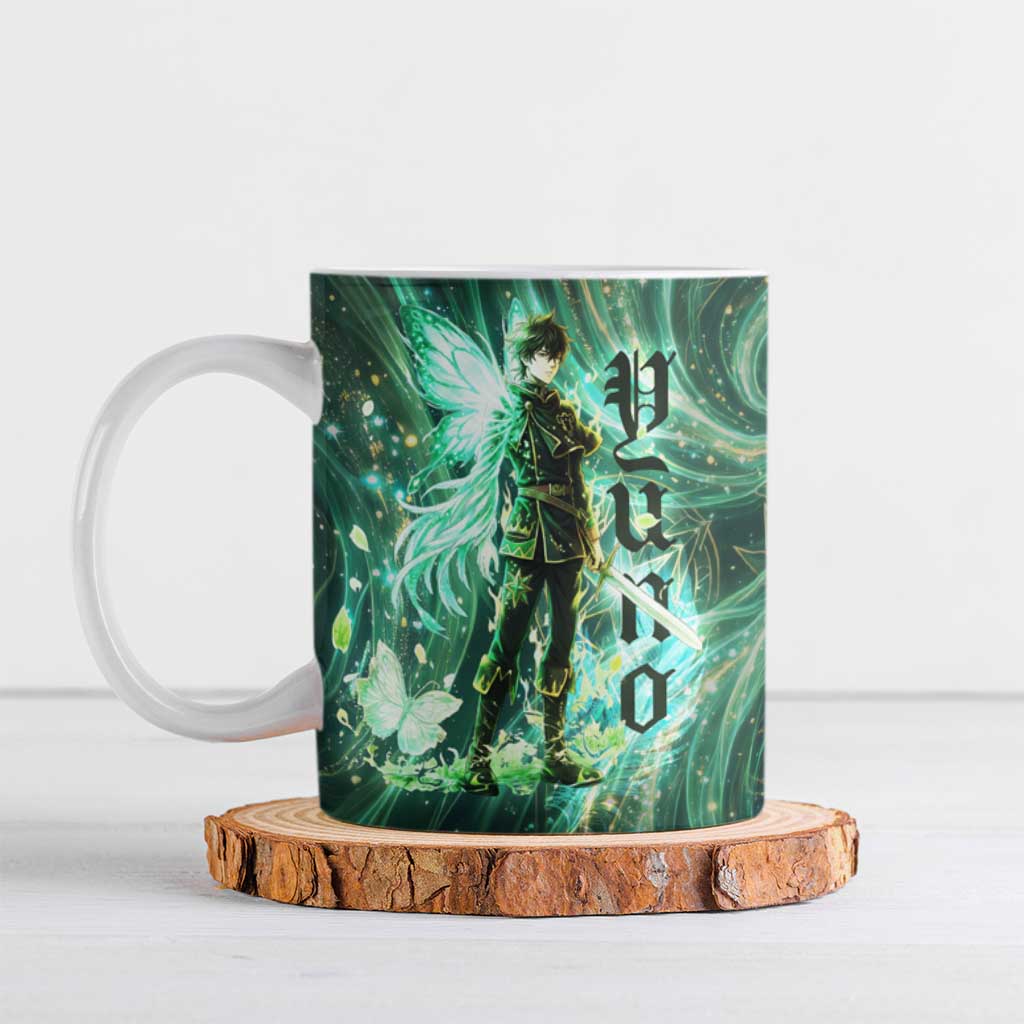 Yuno Black Clover Ceramic Mug Magical Fantasy Style with Emerald Wind Swirls