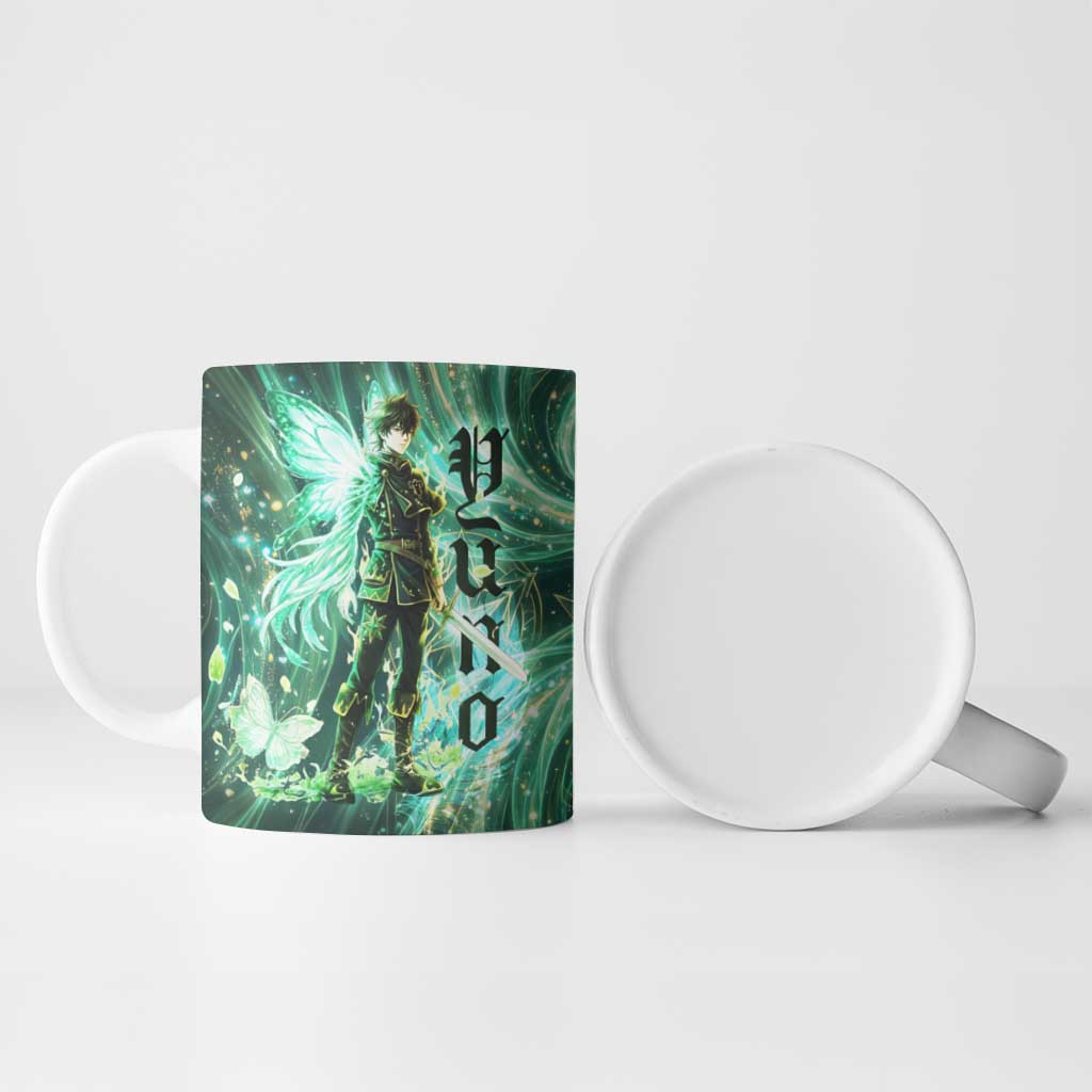Yuno Black Clover Ceramic Mug Magical Fantasy Style with Emerald Wind Swirls