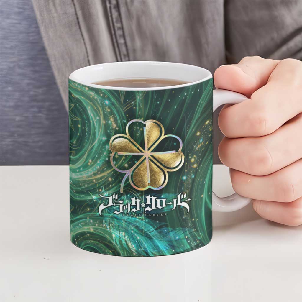 Yuno Black Clover Ceramic Mug Magical Fantasy Style with Emerald Wind Swirls