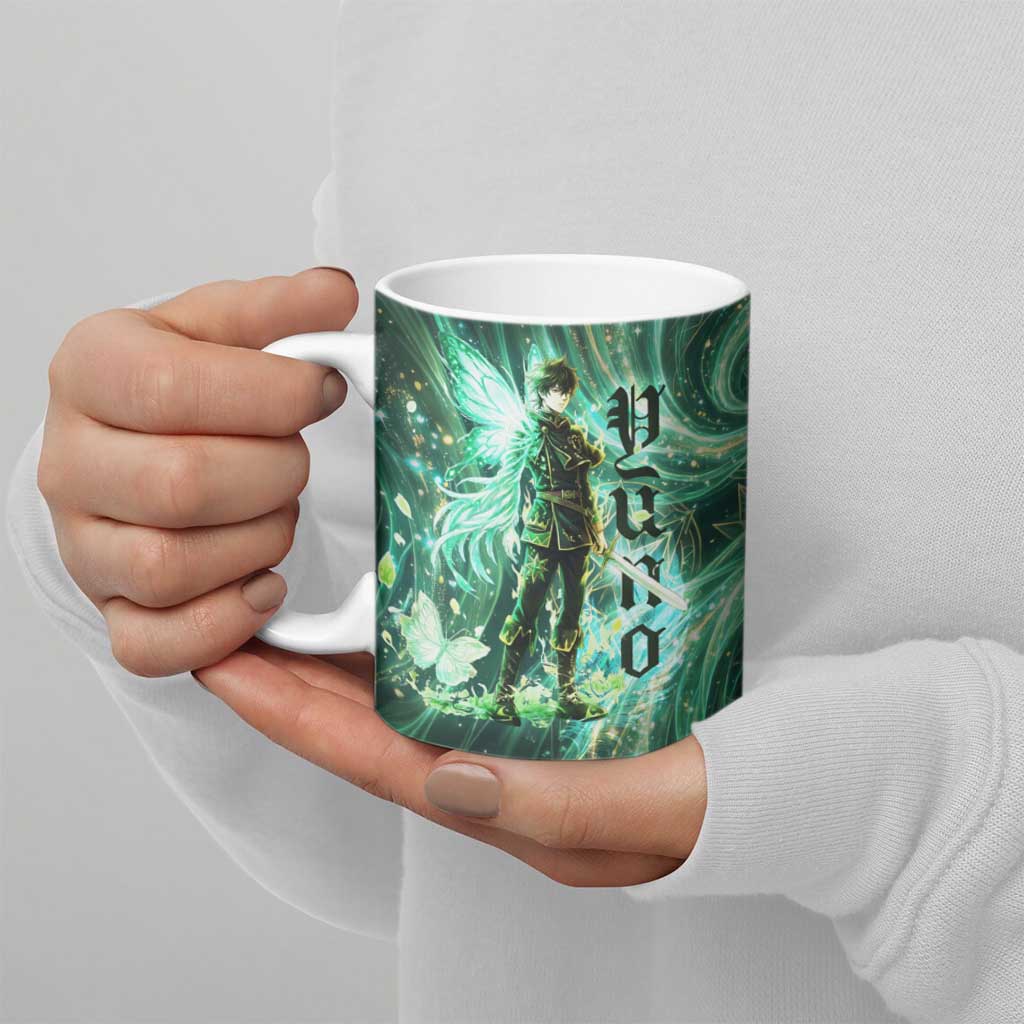 Yuno Black Clover Ceramic Mug Magical Fantasy Style with Emerald Wind Swirls
