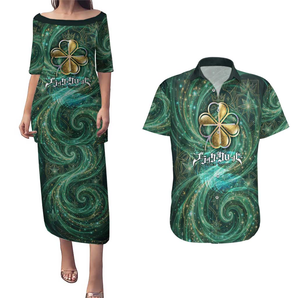 Yuno Black Clover Couples Matching Puletasi and Hawaiian Shirt Magical Fantasy Style with Emerald Wind Swirls