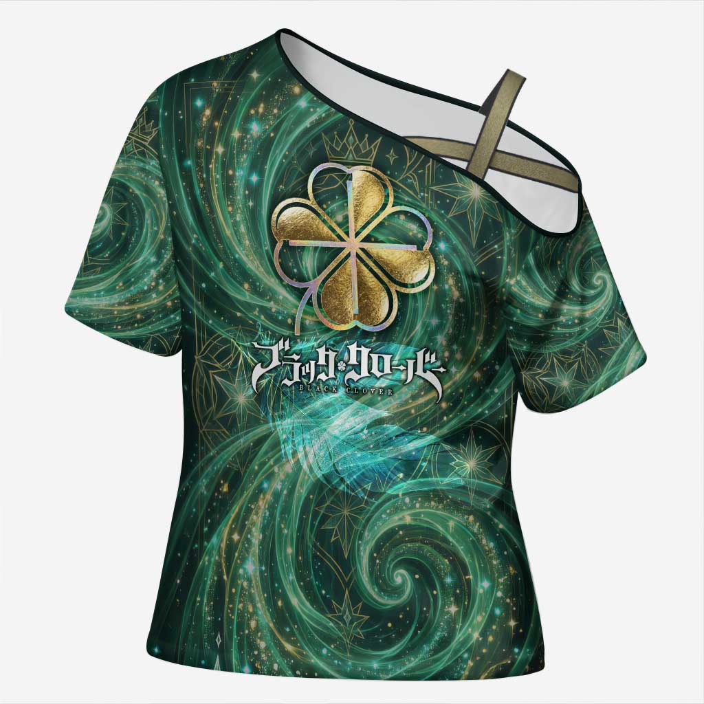 Yuno Black Clover Cross Shoulder Shirt Magical Fantasy Style with Emerald Wind Swirls