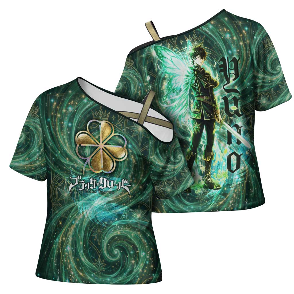 Yuno Black Clover Cross Shoulder Shirt Magical Fantasy Style with Emerald Wind Swirls