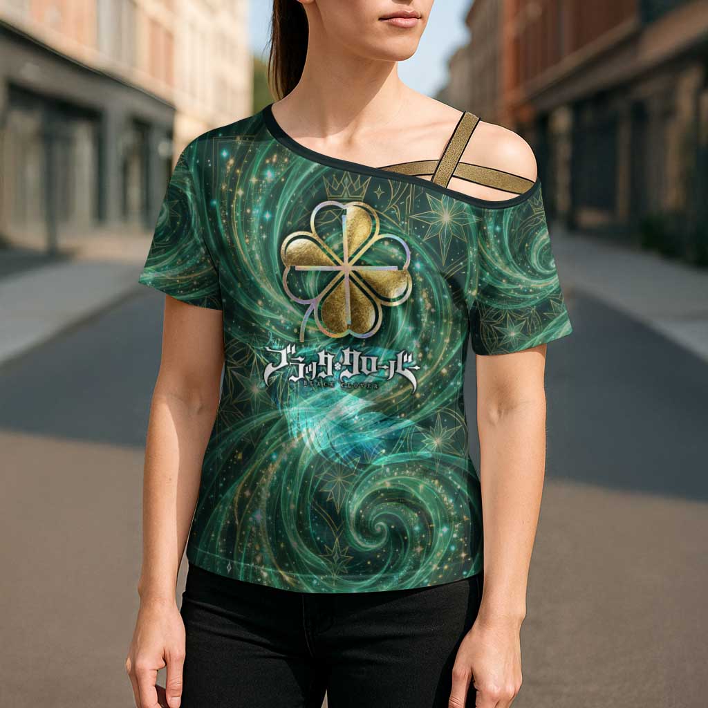 Yuno Black Clover Cross Shoulder Shirt Magical Fantasy Style with Emerald Wind Swirls