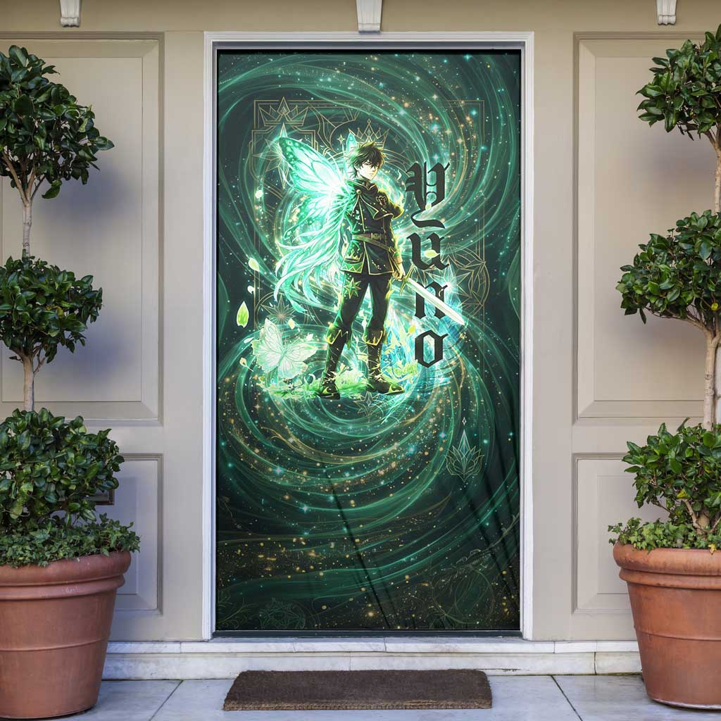 Yuno Black Clover Door Cover Magical Fantasy Style with Emerald Wind Swirls
