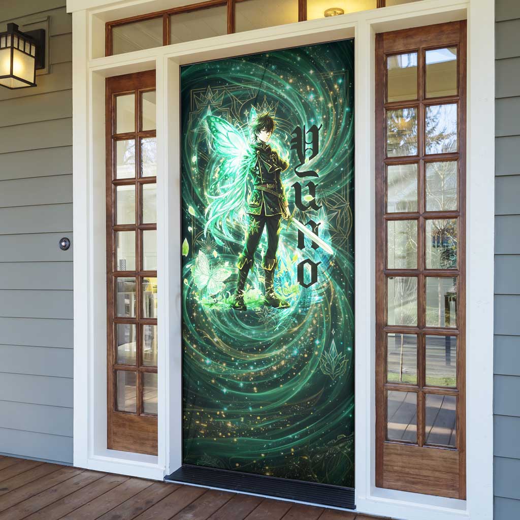 Yuno Black Clover Door Cover Magical Fantasy Style with Emerald Wind Swirls