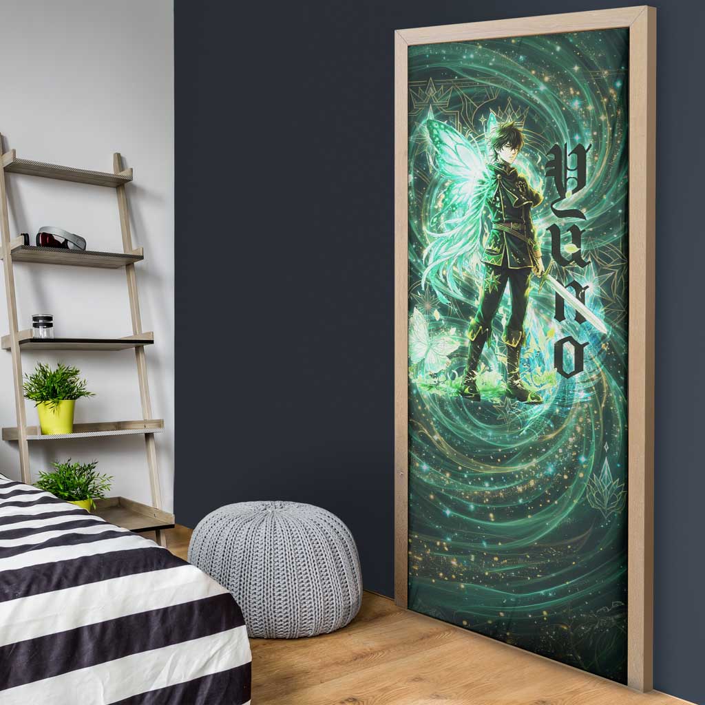 Yuno Black Clover Door Cover Magical Fantasy Style with Emerald Wind Swirls