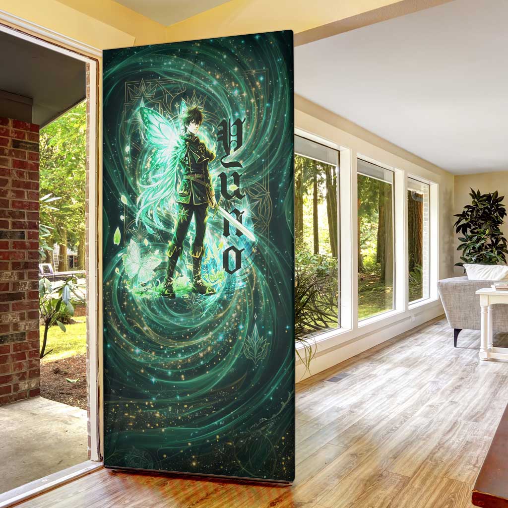 Yuno Black Clover Door Cover Magical Fantasy Style with Emerald Wind Swirls