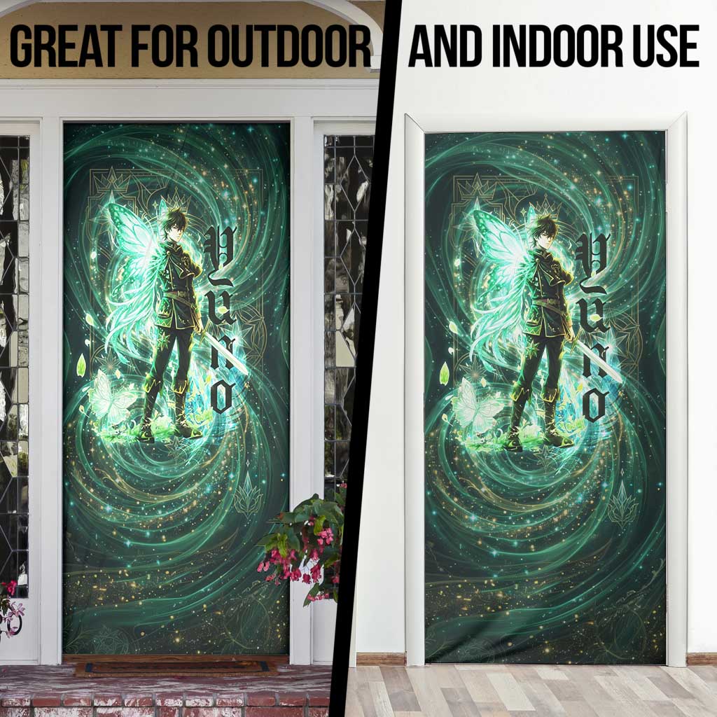 Yuno Black Clover Door Cover Magical Fantasy Style with Emerald Wind Swirls