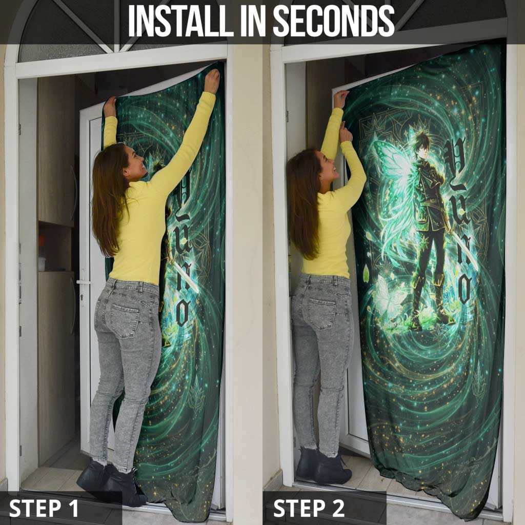 Yuno Black Clover Door Cover Magical Fantasy Style with Emerald Wind Swirls