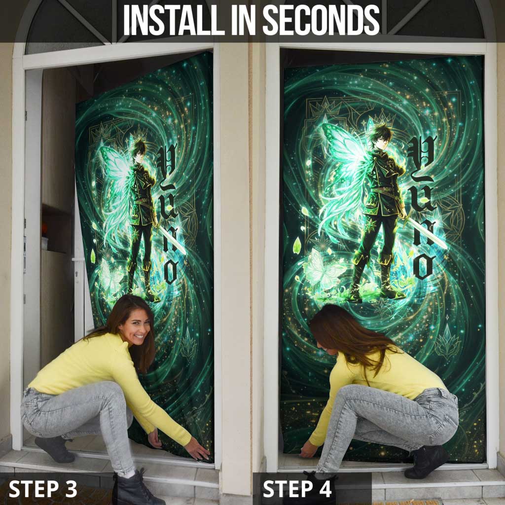 Yuno Black Clover Door Cover Magical Fantasy Style with Emerald Wind Swirls