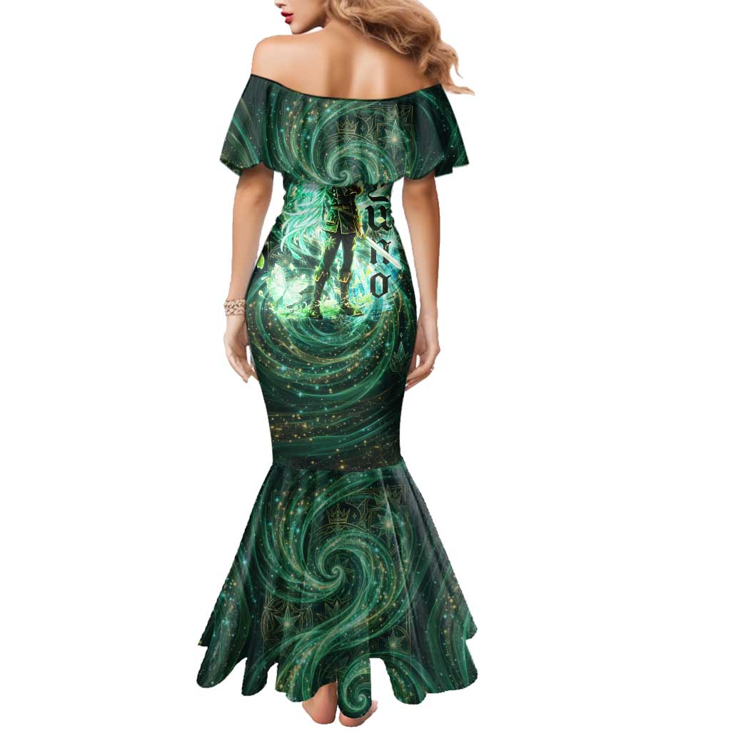 Yuno Black Clover Family Matching Mermaid Dress and Hawaiian Shirt Magical Fantasy Style with Emerald Wind Swirls