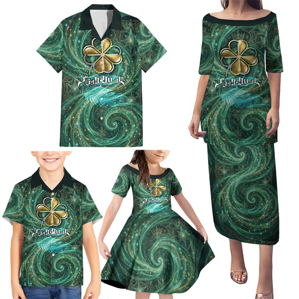 Yuno Black Clover Family Matching Puletasi and Hawaiian Shirt Magical Fantasy Style with Emerald Wind Swirls