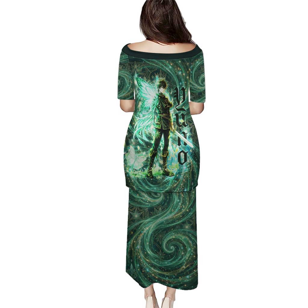 Yuno Black Clover Family Matching Puletasi and Hawaiian Shirt Magical Fantasy Style with Emerald Wind Swirls