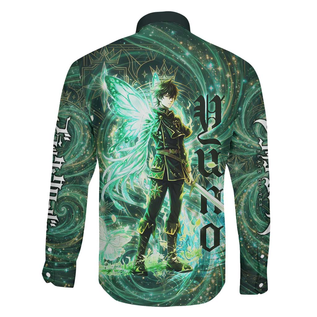 Yuno Black Clover Family Matching Tank Maxi Dress and Hawaiian Shirt Magical Fantasy Style with Emerald Wind Swirls