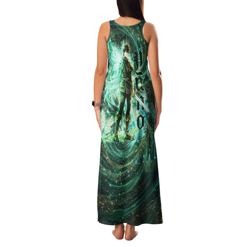 Yuno Black Clover Family Matching Tank Maxi Dress and Hawaiian Shirt Magical Fantasy Style with Emerald Wind Swirls